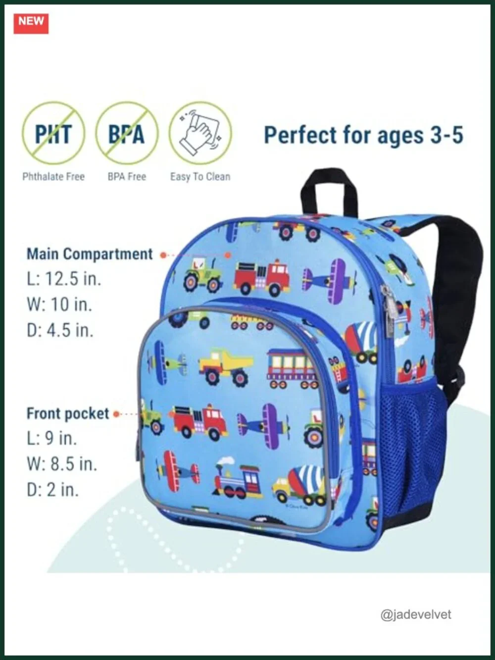 12 Inch Toddler Backpack for Boys/Girls, Insulated Front Pocket, Ages 3-7